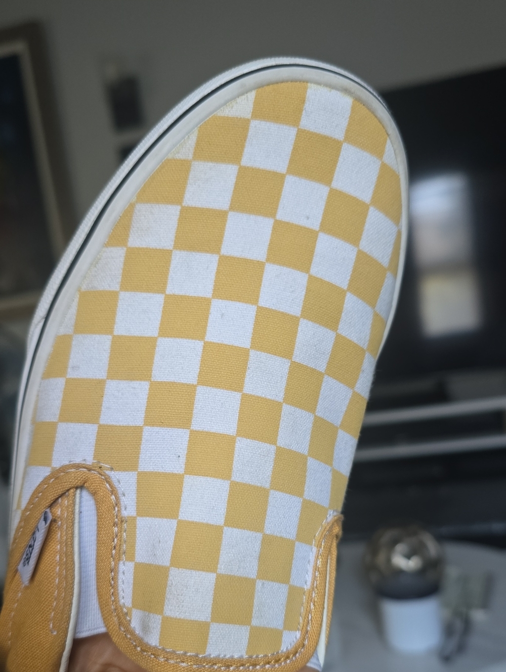 Vans Yellow and White Checkerboard Slip-On Sneakers - Picture 9 of 16